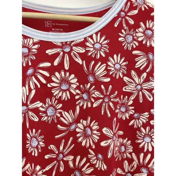 No Boundaries Juniors Red Floral T-shirt Size XL (15-17) Y2K, 90’s Vibes - Picture 7 of 11